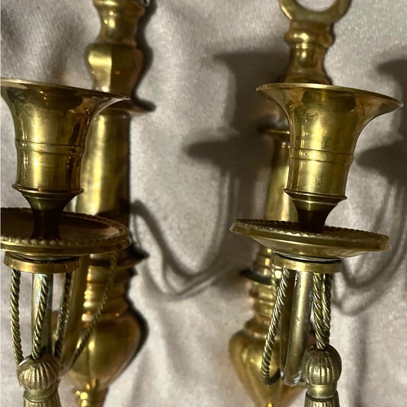 Vintage Solid Brass Wall Sconces – Pair with Tassel Detail - Picture 3 of 4